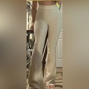 Aerie Cream Ribbed Flare Pants